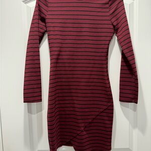 Iris Red and Black Sheath Dress Long Sleeve Crew Neck